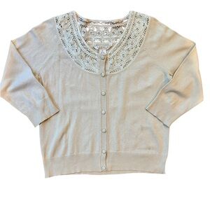 Vtg Stufio Cardigan Cottagecore Lace Trim Cream Silk Size Petite Large